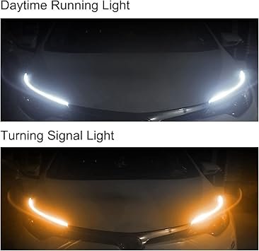 Car LED Strip Lights 2Pcs 24 cm Flexible LED Headlight Strips Dual Color White Turn Signal Yellow Lights Waterproof Car Daytime Running Light Strip for Truck SUV