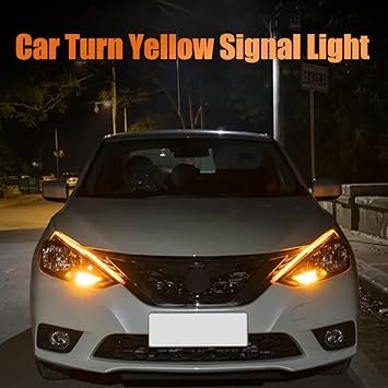 Car LED Strip Lights 2Pcs 24 cm Flexible LED Headlight Strips Dual Color White Turn Signal Yellow Lights Waterproof Car Daytime Running Light Strip for Truck SUV