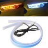 Car LED Strip Lights 2Pcs 24 cm Flexible LED Headlight Strips Dual Color White Turn Signal Yellow Lights Waterproof Car Daytime Running Light Strip for Truck SUV