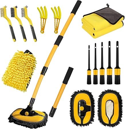 Car Wash Brush with Long Handle 55 cm Car Wash Mop Car Wash Kit Mitt Retractable Bent Pole Car Wash Brush for Cars RV Truck Boat
