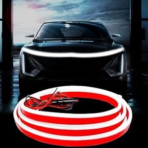 Car LED Hood Light Strip 70 cm 12V Flexible Waterproof Daytime Running Lights for Car Universal Engine Cover Decoration Accessories for Cars SUVs Trucks Dynamic Scan Startup Effect White