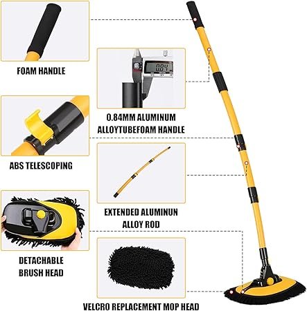 Car Wash Brush with Long Handle 55 cm Car Wash Mop Car Wash Kit Mitt Retractable Bent Pole Car Wash Brush for Cars RV Truck Boat