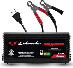 Schumacher Electric Battery Charger and Maintainer SC1355 3in1 Fully Automatic 1.5 Amps 6 Volt and 12 Volt for Motorcycle Power Sport Car and Marine Batteries