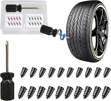 20pcs Tyre Repair Kit Tire Rubber Nails Tool SelfService Car Wheel Puncture Repair Screws with Screwdriver Set for Auto Motorcycle Bike Truck Tractor Jeep ATV 10S 10L