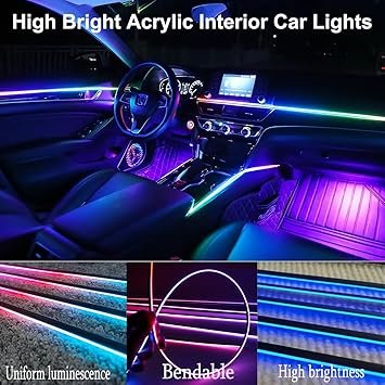 71iFa6lmpEL._AC_SY355_.jpg Acrylic Interior Car LED Lights with Remote and Wireless APP 10 in 1Ambient Lighting Kits Fiber Optic Strip LEDs16 Million Colors MusicDIY Function