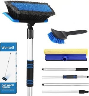 62'' Car Wash Brush with Long Handle Microfiber Car Wash Mop Mitt Kit Car Detailing Brush Cleaning Kit Windshield Squeegee Wheel Tire Brush for Cars RV Truck Boat Blue