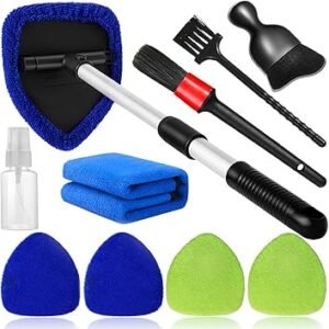 10pcs Windshield Cleaning Tool Inside Car Window Cleaner Wash Kit with 4 Reusable Microfiber Pads 1 Spray Bottle and Extendable Handle Interior Auto Glass Wiper Kit BlueGreen