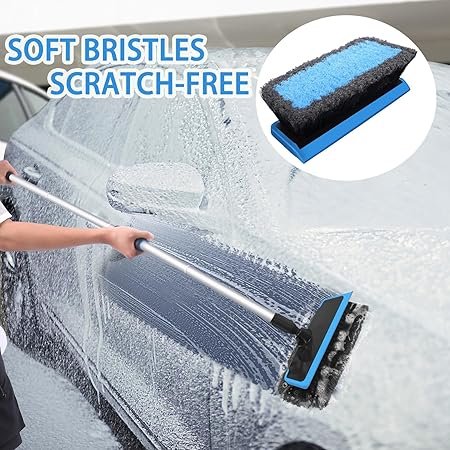 81939iJTD8L._AC_SY450_.jpg 62'' Car Wash Brush with Long Handle Microfiber Car Wash Mop Mitt Kit Car Detailing Brush Cleaning Kit Windshield Squeegee Wheel Tire Brush for Cars RV Truck Boat Blue