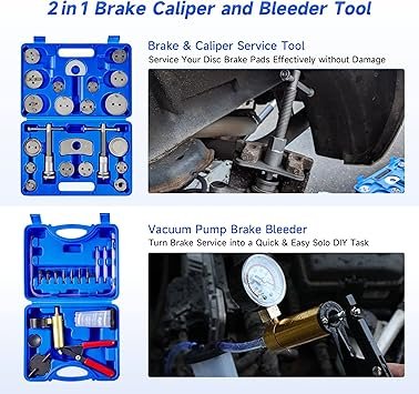 81v7rR18TZL._AC_SY355_.jpg Orion Motor Tech 2 in 1 Brake Caliper Compression Tool Brake Bleeder Kit Handheld Vacuum Pump Brake Bleeder Tool Set Disc Brake Pad Service Tool with Thrust Bolt Retaining Plates 18 Adapters