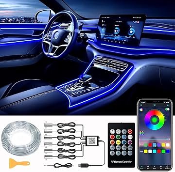 Interior Car LED Strip Lights RGB 6 in 1 Ambient Lighting Kits with 315 cm Fiber Optic 16 Million Colors Car Interior Lights with Wireless APP and Remote Control Sync to Music